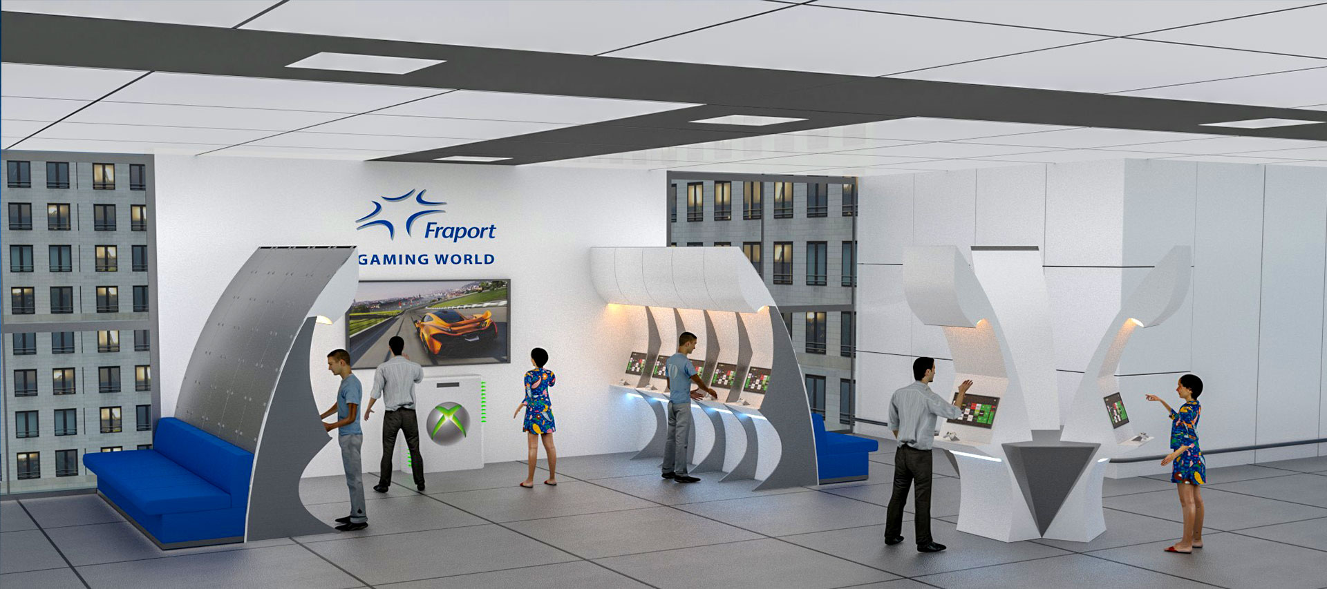 3D-Design einer Gaming-Zone des A-380 Terminals auf dem Frankfurter Flughafen. Fraport AG