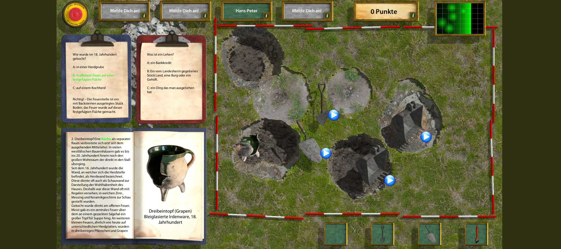 Science Game Archaeologen-Spiel für das Museum Werburg Spenge. Multiuser Game auf Touchtable