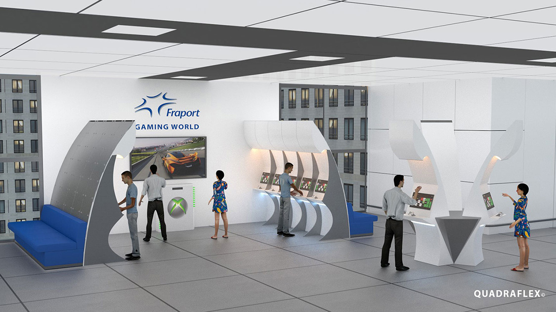 3D-Visualisierung eines Gaming-Bereichs des A-380 Terminals auf dem Frankfurter Flughafen. Fraport AG